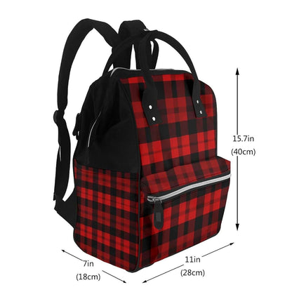 Ousika Plaid Red And Black Print Multifunction Diaper Backpack (photo 2)