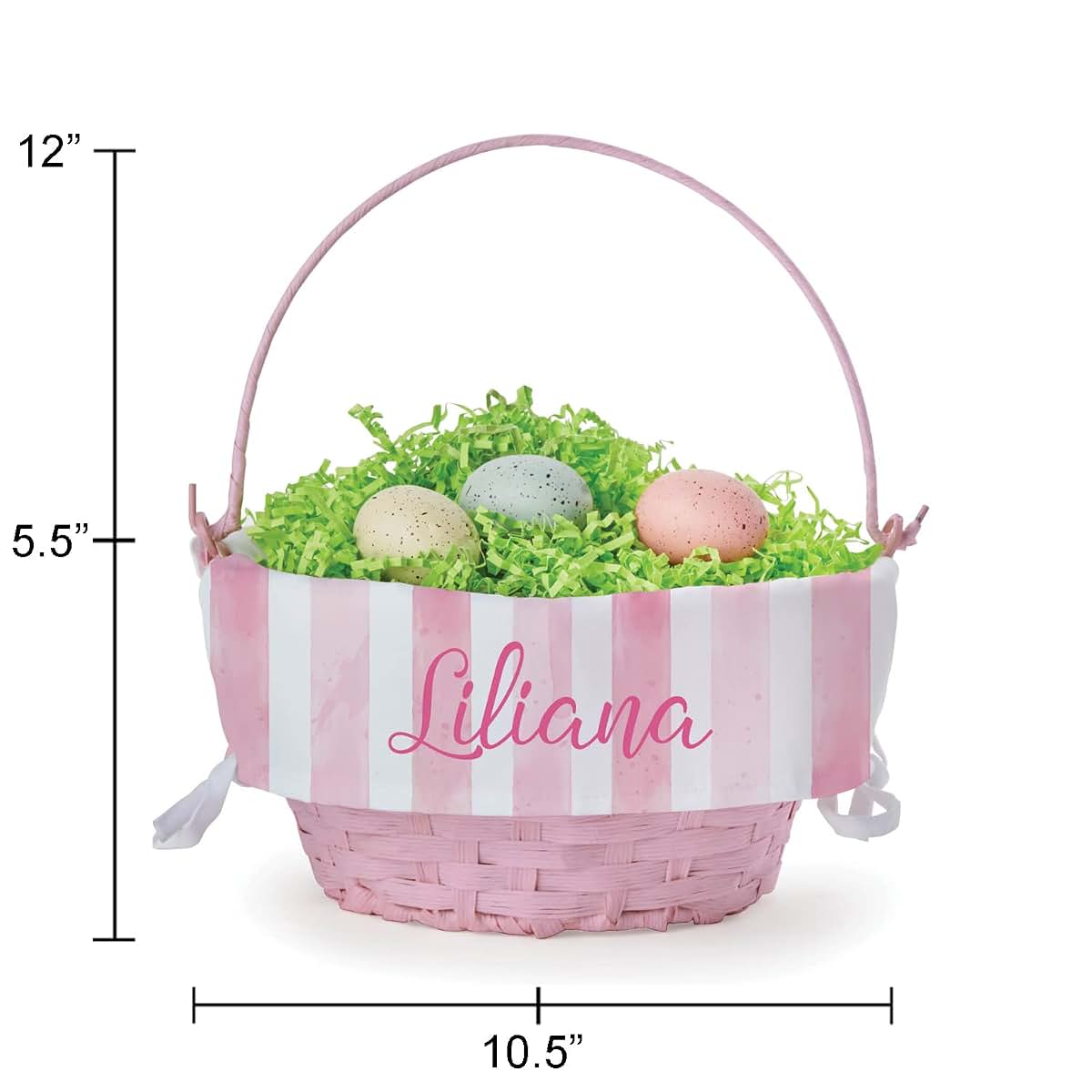 Personalized Planet Personalized Easter Egg Basket with Handle and Custom Name | Pink Striped Easter Basket Liners (photo 4)