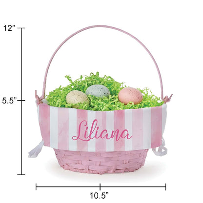 Personalized Planet Personalized Easter Egg Basket with Handle and Custom Name | Pink Striped Easter Basket Liners (photo 4)