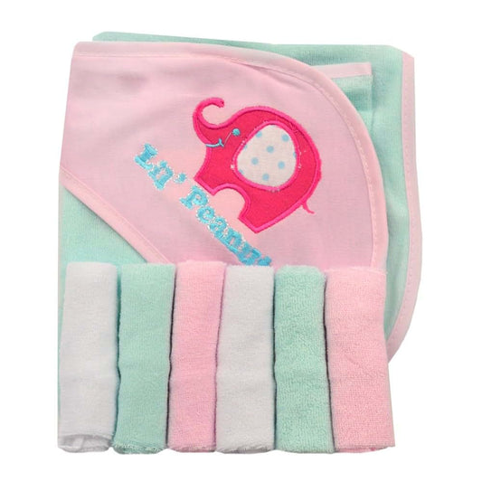 Snugly Baby Hooded Towel 7 Pcs Gift Set And Washcloths (Little Peanut)