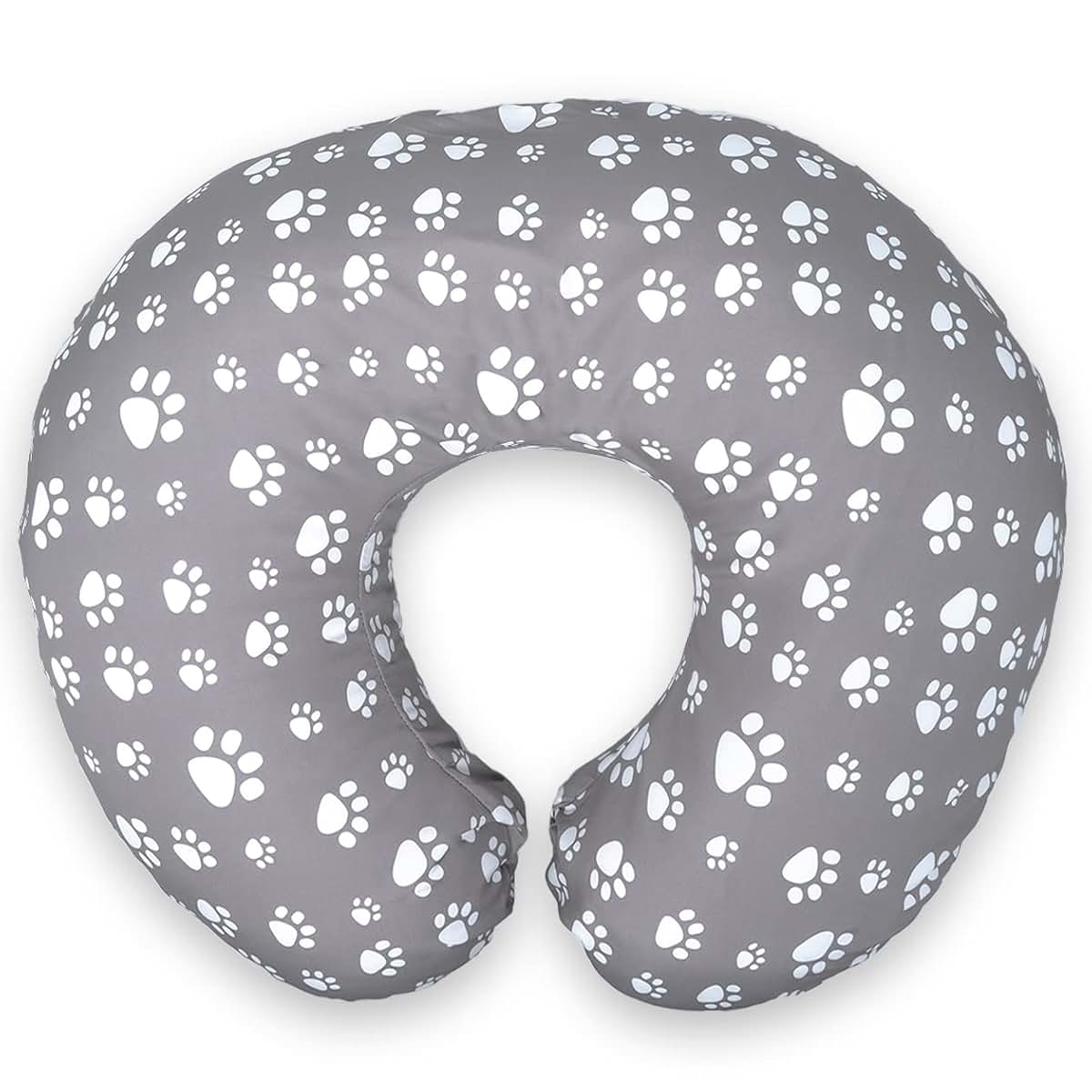 Mommy Leche Nursing Pillow Cover, Soft Water Resistant Machine Washable Polyester, Grey Paw Print