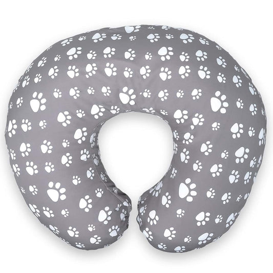 Mommy Leche Nursing Pillow Cover, Soft Water Resistant Machine Washable Polyester, Grey Paw Print