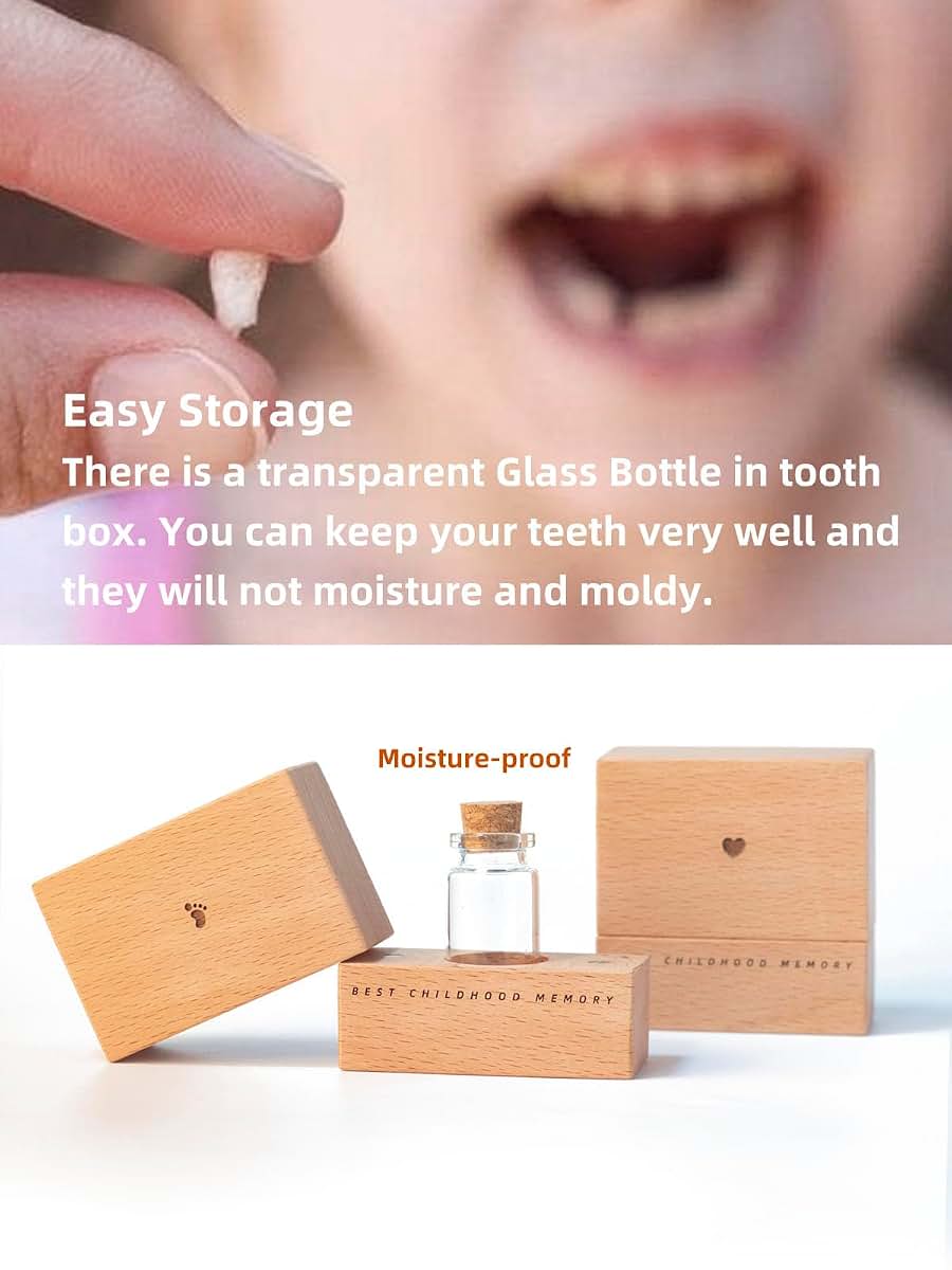 iwoohome Wooden Tooth Fairy Keepsake Box with Glass Bottle (photo 2)