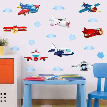 Flaxarne Cartoon Cloud and Airplane Wall Sticker for Nursery Decoration