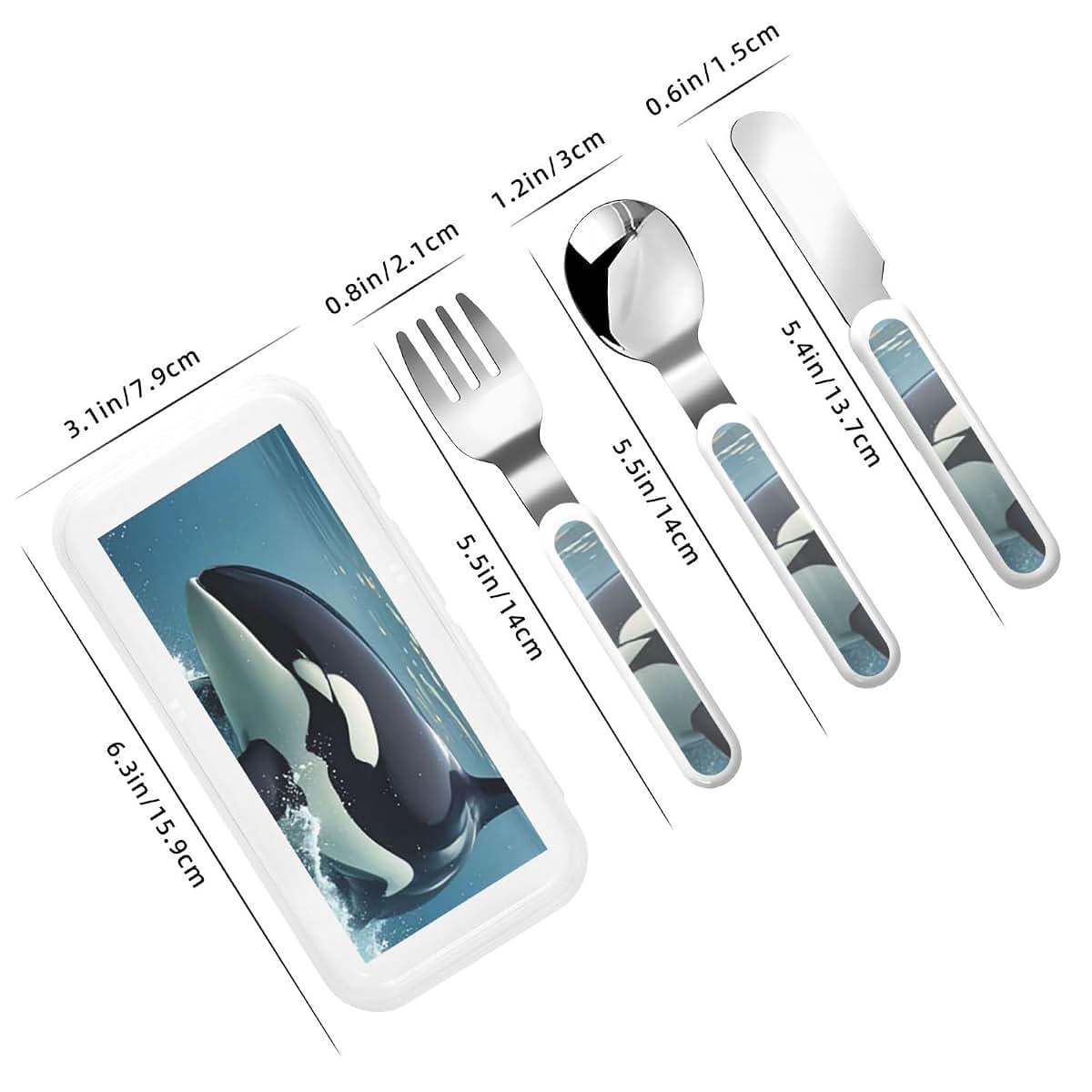 LHDGBNV Stainless Steel Kids Silverware Set With Orca Whale Design (photo 2)