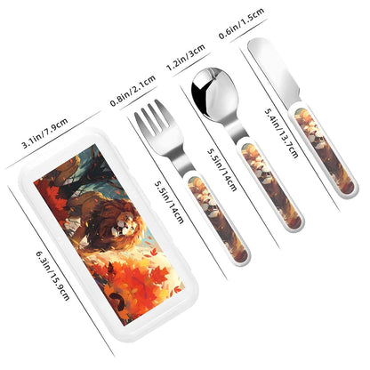 WZYCWB Standing Lion Pattern Tableware Set 3-Piece Set Kindergarten Tableware Outdoor Picnic Portable Tableware (photo 2)