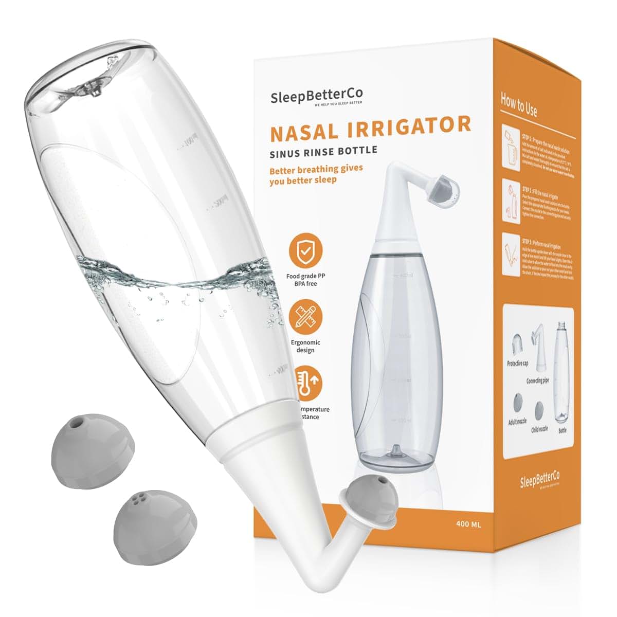 SleepBetterCo Nasal Irrigator Sinus Rinse Bottle Transparent Light-Grey