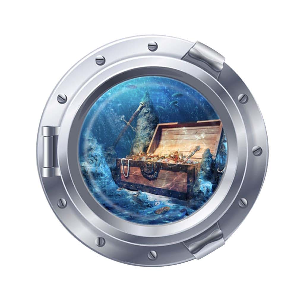 Woodland Arts 3D Undersea Treasure Coins Porthole Submarine View Wall Decals