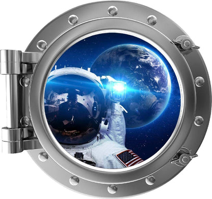 Stickit Graphix 18" PortScape 3D Space Ship Window View Astronaut Selfie #2 Porthole Wall Decal Removable Wall Sticker