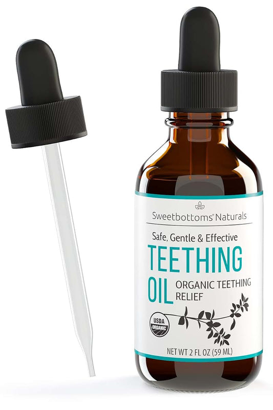 Sweetbottoms Certified Organic Teething Oil - Ease Teething Discomfort & Sore Gums Quickly & Effectively - Natural