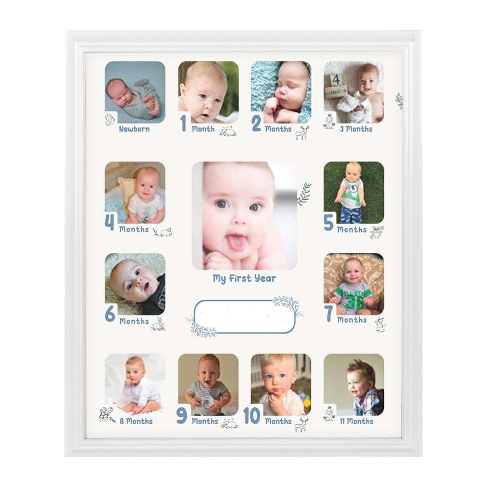Comfecto Baby First Year Photo Frame, 12 Month Babies Picture Frame Collage, Baby's First Year Memory Frame, Milestone