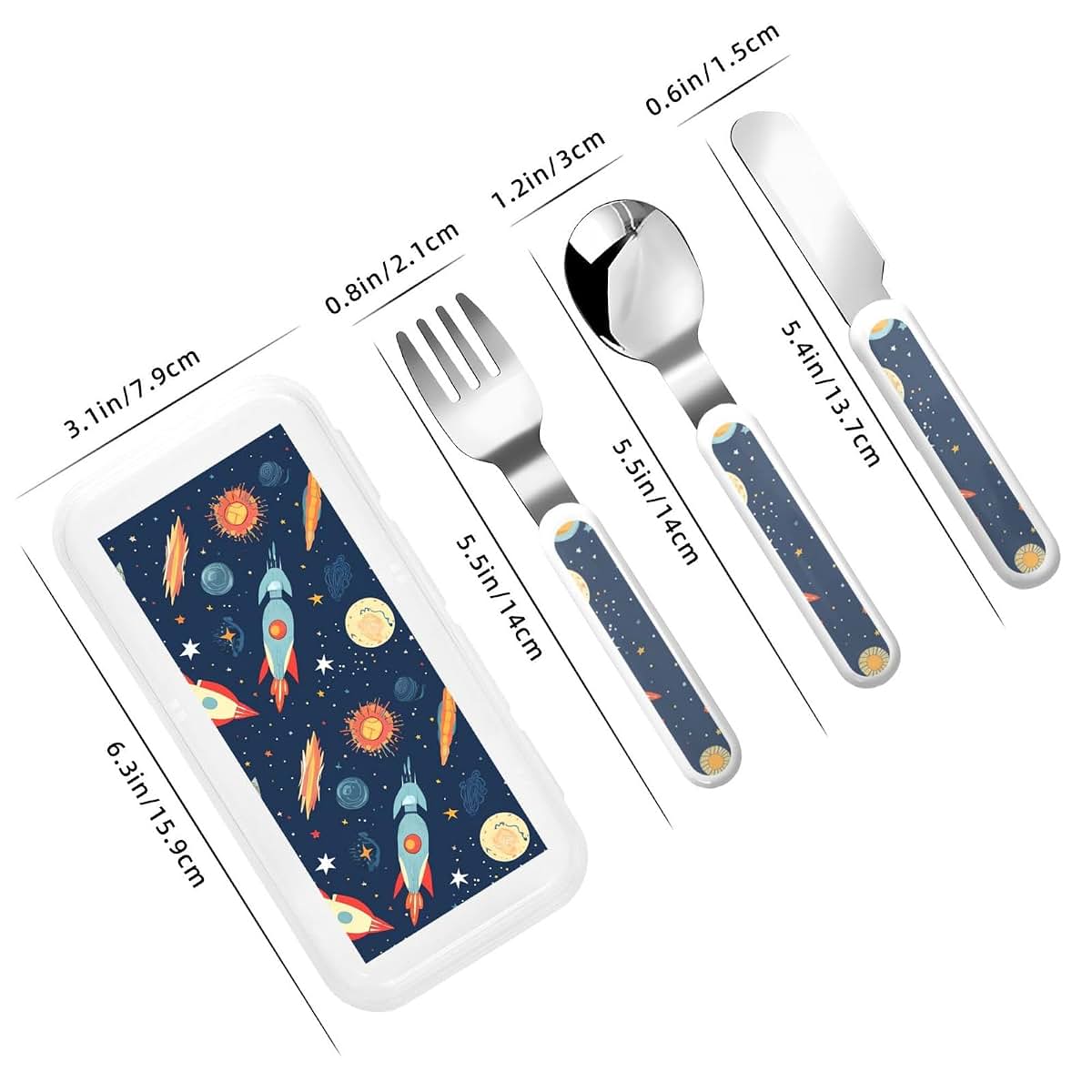 Fzqvslem 3-Piece Children Utensils Set Rocket In Space With Travel Case (photo 2)