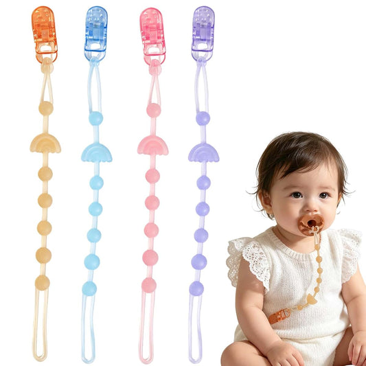 boniboo 4-Pack Silicone Pacifier Clips for Boys and Girls,Newborn Pacifier Strap,100% Food-Grade Silicone Paci Clip