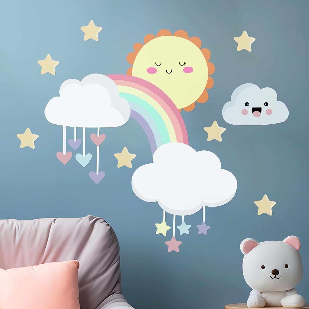 Sun, Rainbow & Clouds Wall Decal for Bedroom and Playroom Decor, 40W x 34H