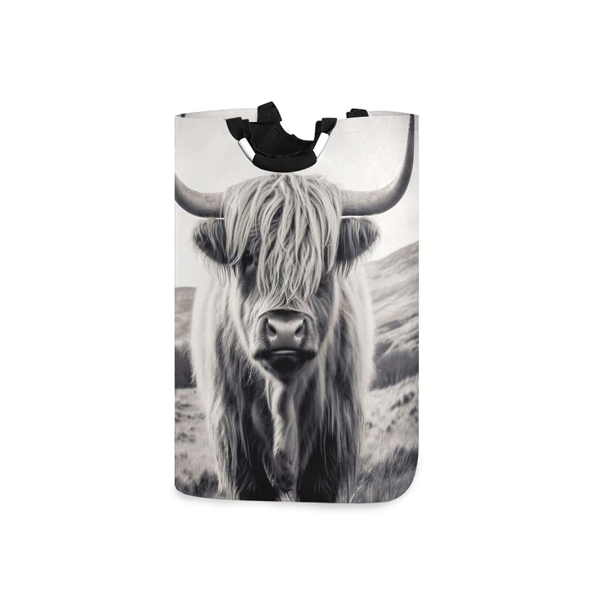 FLildon Highland Cow Collapsible Laundry Basket with Waterproof Oxford Lining and Soft Grip Handle