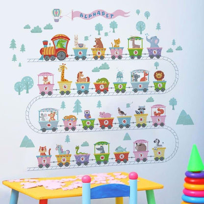 Alphabet Train Wall Decals Sticker Set for Kids Playroom Decor