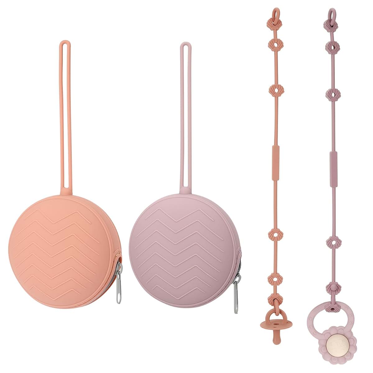 Nupoopy 2 Pack Silicone Pacifier Holder Case and Toy Safety Straps