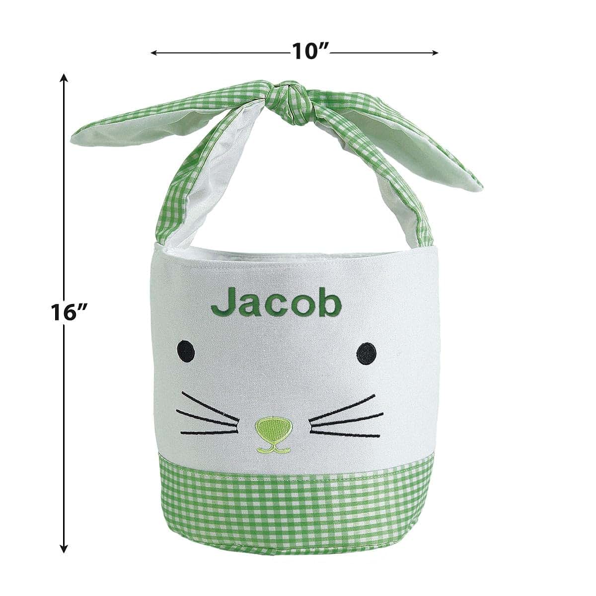 Lillian Vernon Personalized Kids Green Gingham Easter Bag - 10" Diameter x 10.5"Tall, 100% Polyester Easter Basket, Add (photo 2)