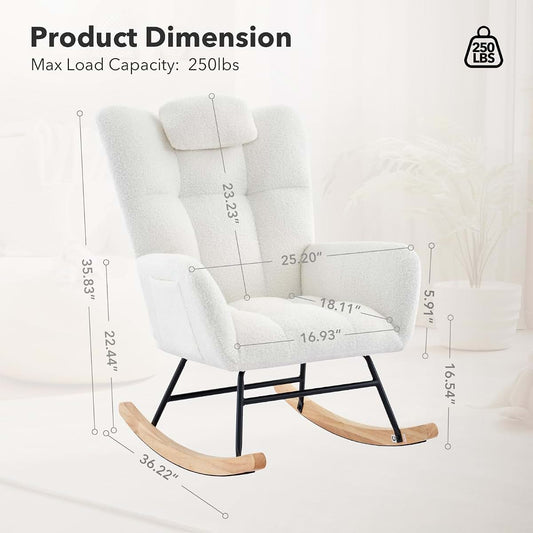 MilleLoom Nursery Glider Rocker With Wood Legs And Side Pockets (photo 2)