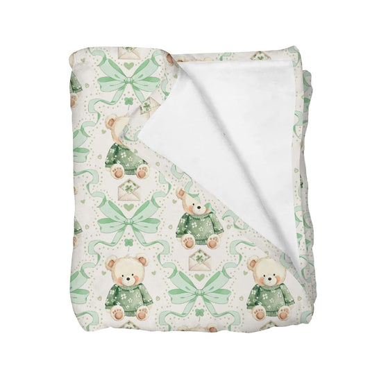Selgkds Green Bear Shamrock Clovers Baby Blankets for Boy Girl Infant Newborn Toddler Nursery Crib St Patrick's Day