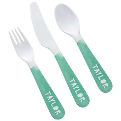 Personalization Universe Watercolor Name Personalized Kids 3pc Utensil Set