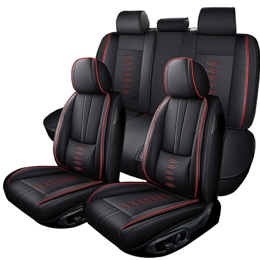 QUFEI Full Set Seat Covers for Honda Ridgeline 2006-2025, Waterproof Nappa Leather, Black Red