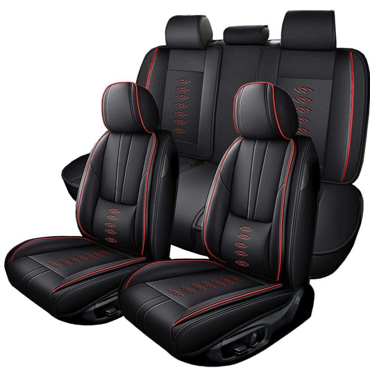 QUFEI Full Set Seat Covers for Honda Ridgeline 2006-2025, Waterproof Nappa Leather, Black Red