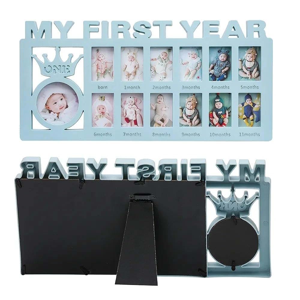 Ter Baby yearly picture frame-my first year baby 12 month photo frame-1st birthday keepsakes (Blue), Z-Keepsake Frames-1