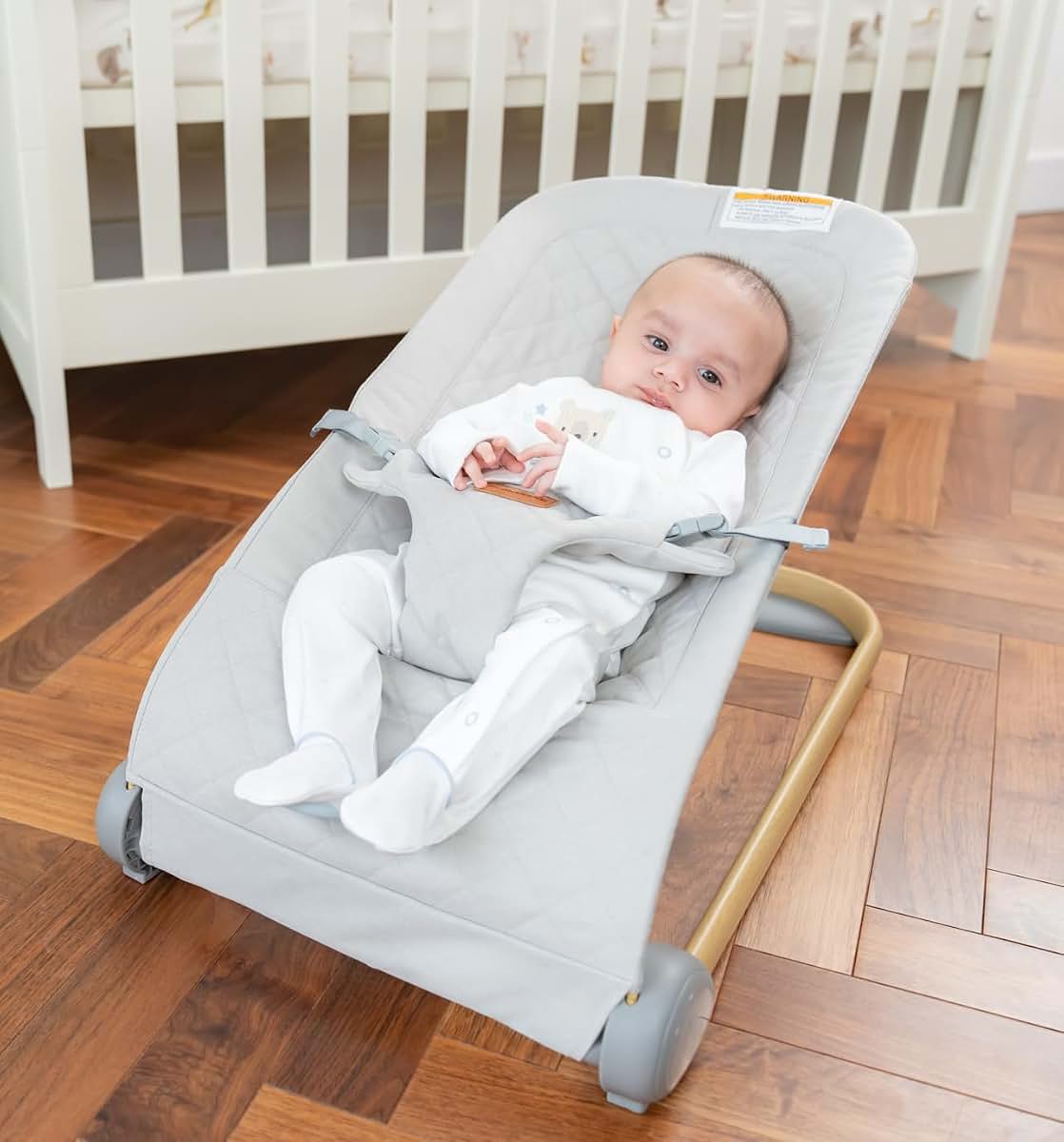 BaeBae Goods Baby Bouncer Seat, Breathable Fabric, Light Grey