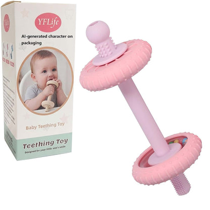 Multi-Functional Silicone Teether Toy for Babies - Rattle, Straw, and Toothbrush Head