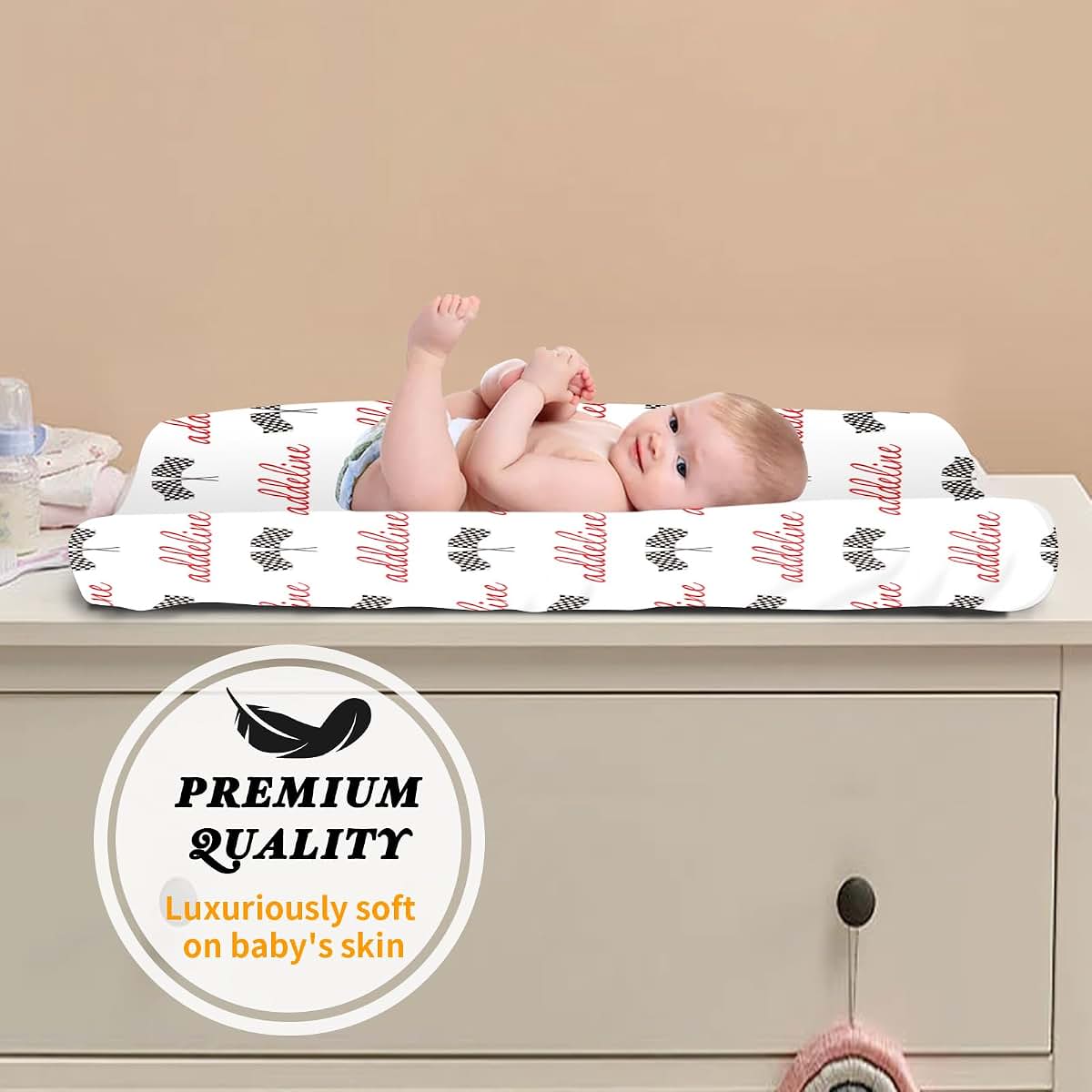 Duckbe Personalized Baby Changing Pad Cover - Muslin Fitted Sheet for Bassinet & Crib, Racing Flag (16x32)