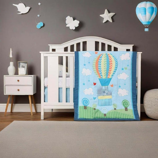 JHLCARPET Hot Air Balloon 3-Piece Crib Bedding Set