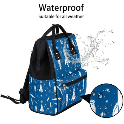 Skonsati Diaper Bag Backpack, Cartoon Rocket Print, Waterproof Multi-Pocket Tote for Parents