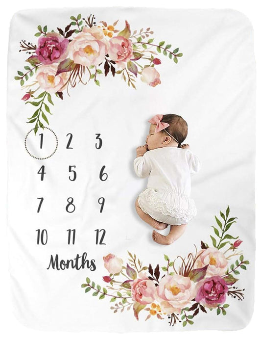 BUTTZO Milestone Blanket - Girl & Boy Baby Blankets, Large, Fleece, Monthly, Shower Gifts
