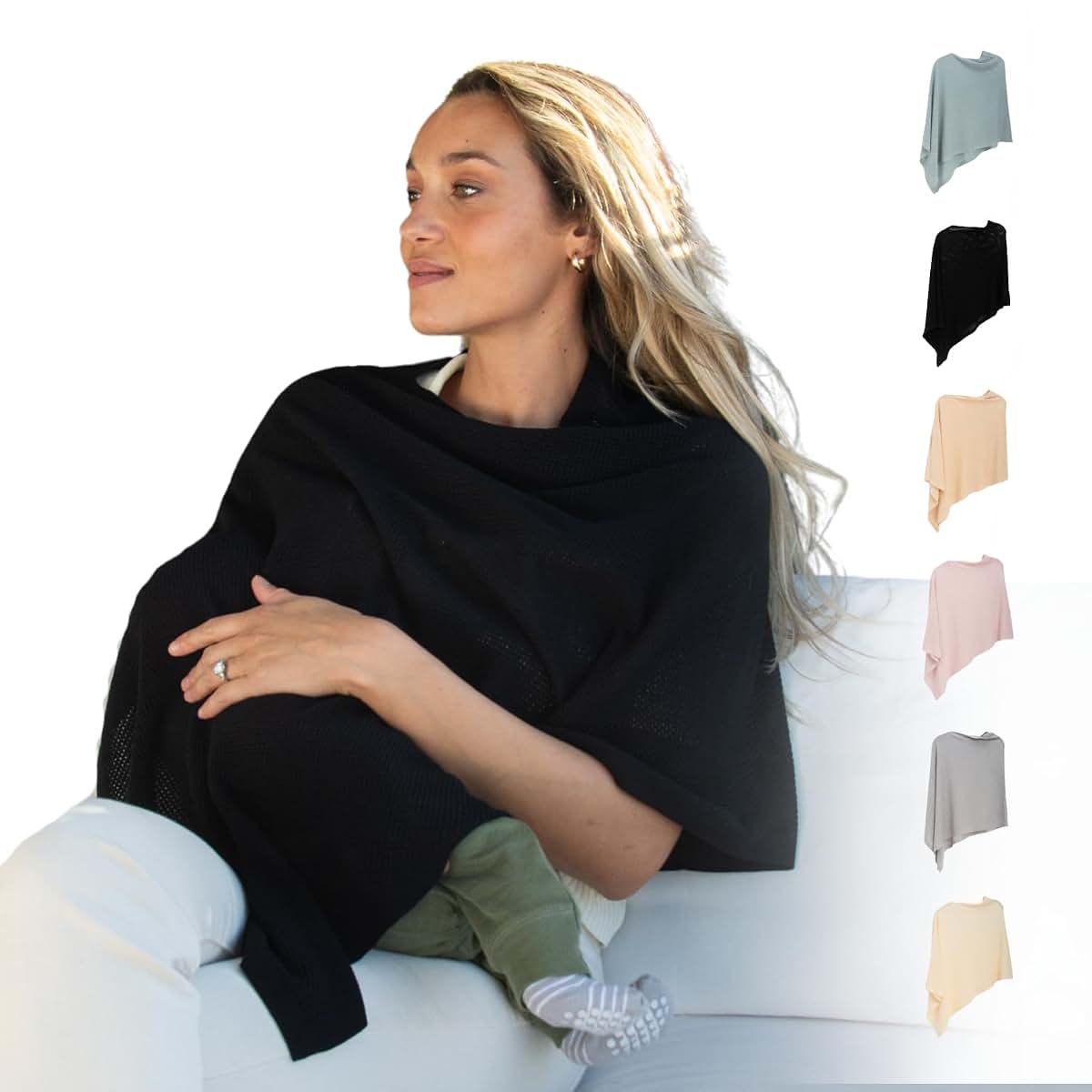 Gold Mamas Breathable Nursing Cover Poncho In Ebony/Black