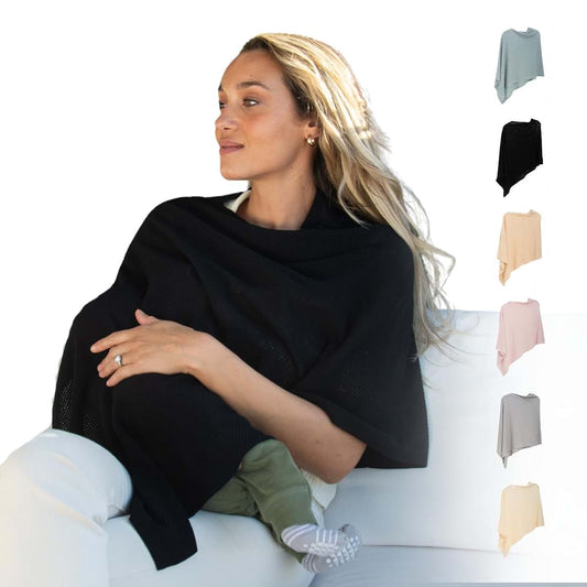 Gold Mamas Breathable Nursing Cover Poncho In Ebony/Black