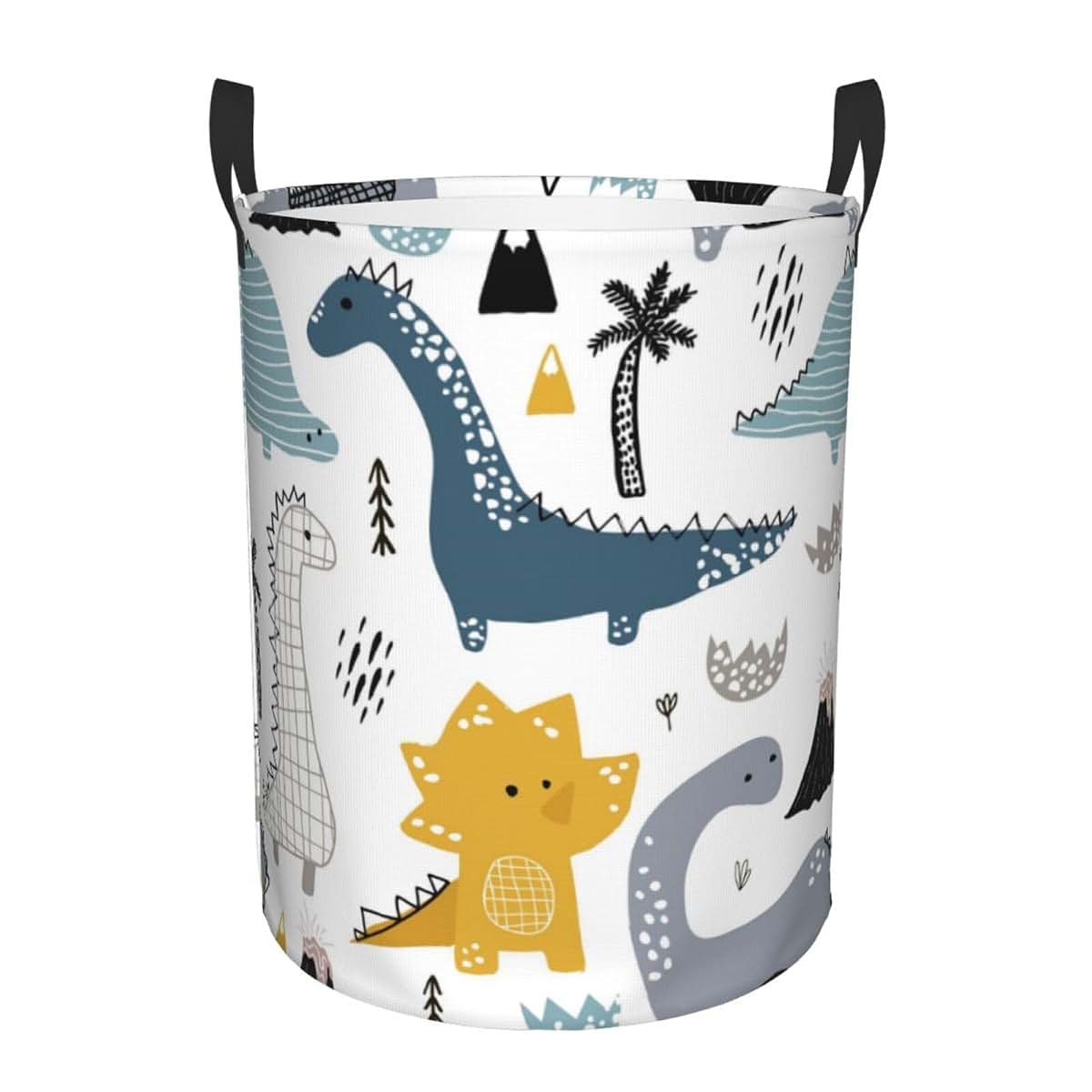 EDNEY Hand Drawn Dinosaur Laundry Basket Waterproof Foldable Laundry Hamper with Durable Handle Round Storage Bin Dirty