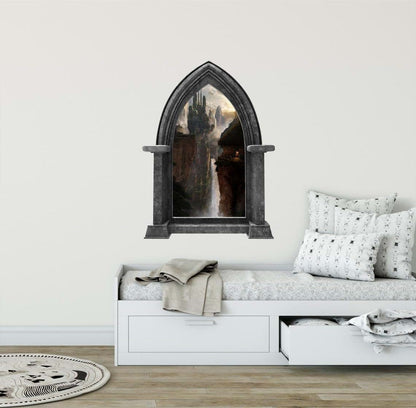 Castle Scape City Wall Decal Sticker Mural | 36 Inch Fantasy Scene