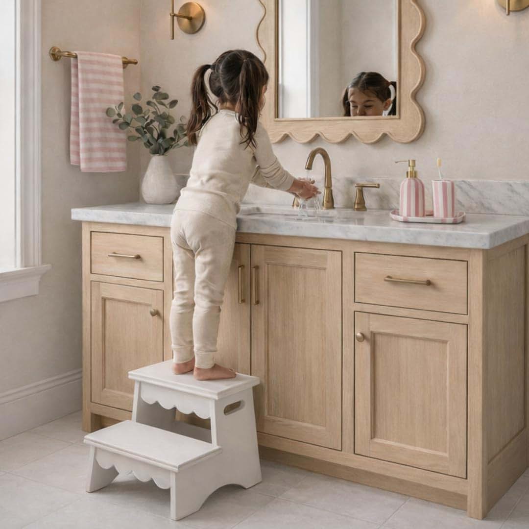 CAALMA & Co Toddler Step Stool, White Two-Step Wooden Stool (photo 2)