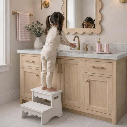 CAALMA & Co Toddler Step Stool, White Two-Step Wooden Stool (photo 2)