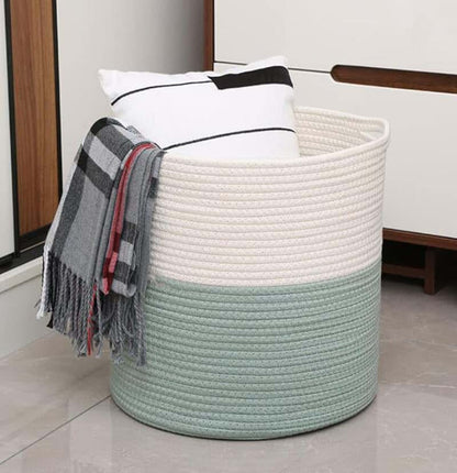BabyOneStop Cotton Rope Laundry Basket with Handle for Kids Toys & Laundry Storage