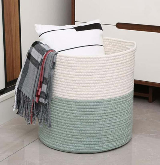 BabyOneStop Cotton Rope Laundry Basket with Handle for Kids Toys & Laundry Storage