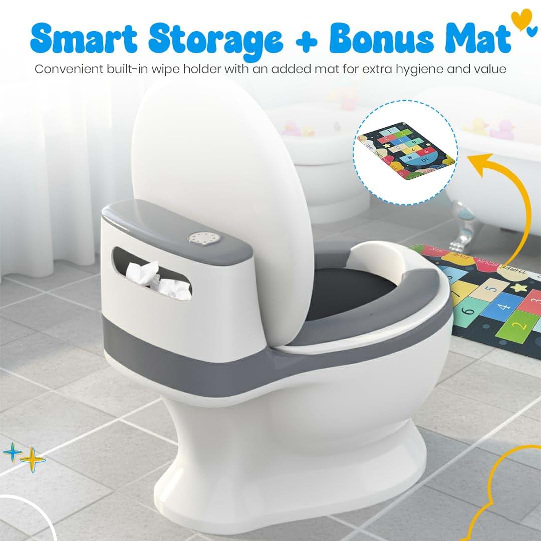 Yellow Ladybug Toddler Potty Training Toilet With Flush Button And Mat (photo 2)