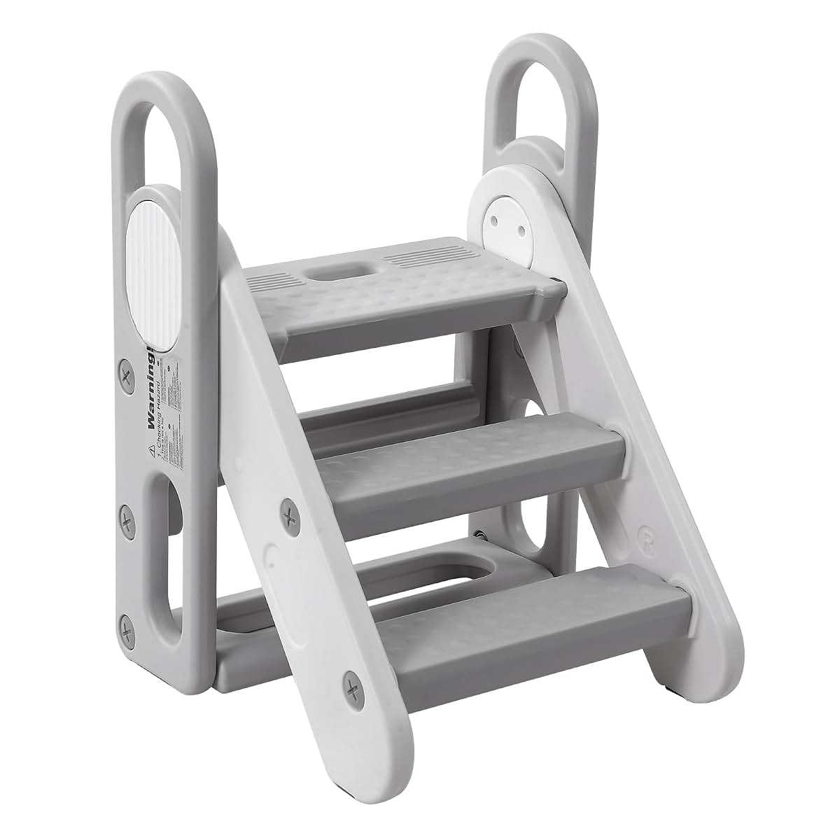 Takywep Foldable Toddler 3 Step Stool - Plastic Learning Helper, Adjustable 3 Steps Stool with Handles, Foldable with