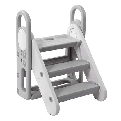 Takywep Foldable Toddler 3 Step Stool - Plastic Learning Helper, Adjustable 3 Steps Stool with Handles, Foldable with
