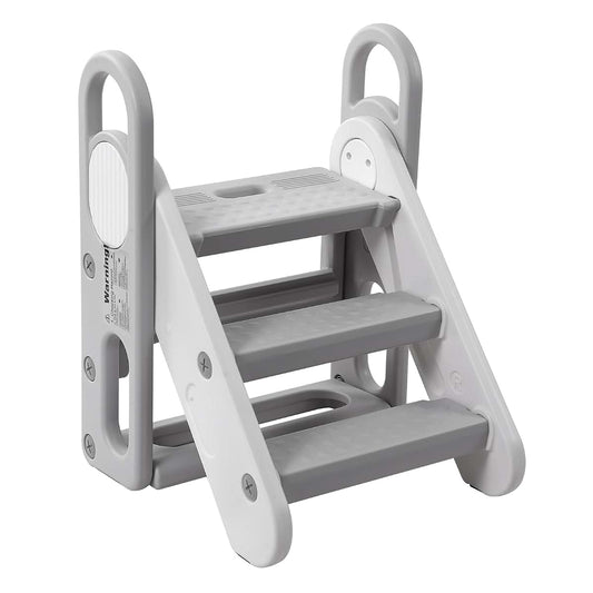 Takywep Foldable Toddler 3 Step Stool - Plastic Learning Helper, Adjustable 3 Steps Stool with Handles, Foldable with