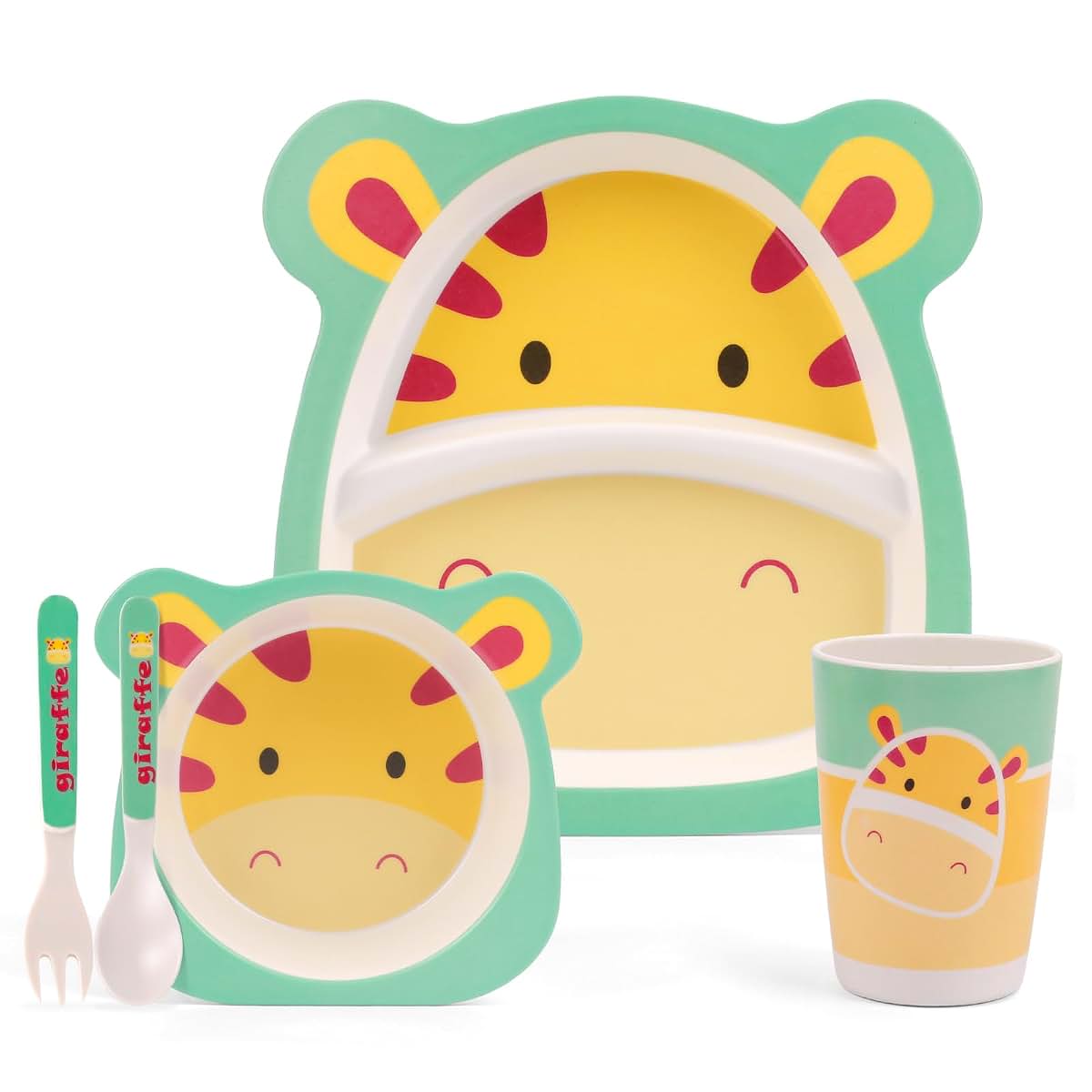 Pheenowl Kids Dinnerware Set, Giraffe Theme