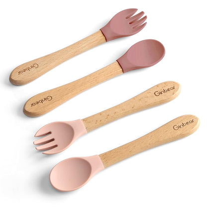 Ginbear Baby Utensils 4 Piece Silicone Set for Self-Feeding Toddlers