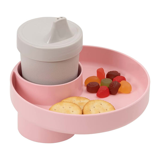 Travel Tray Round Light Pink Cup Holder Snack Tray