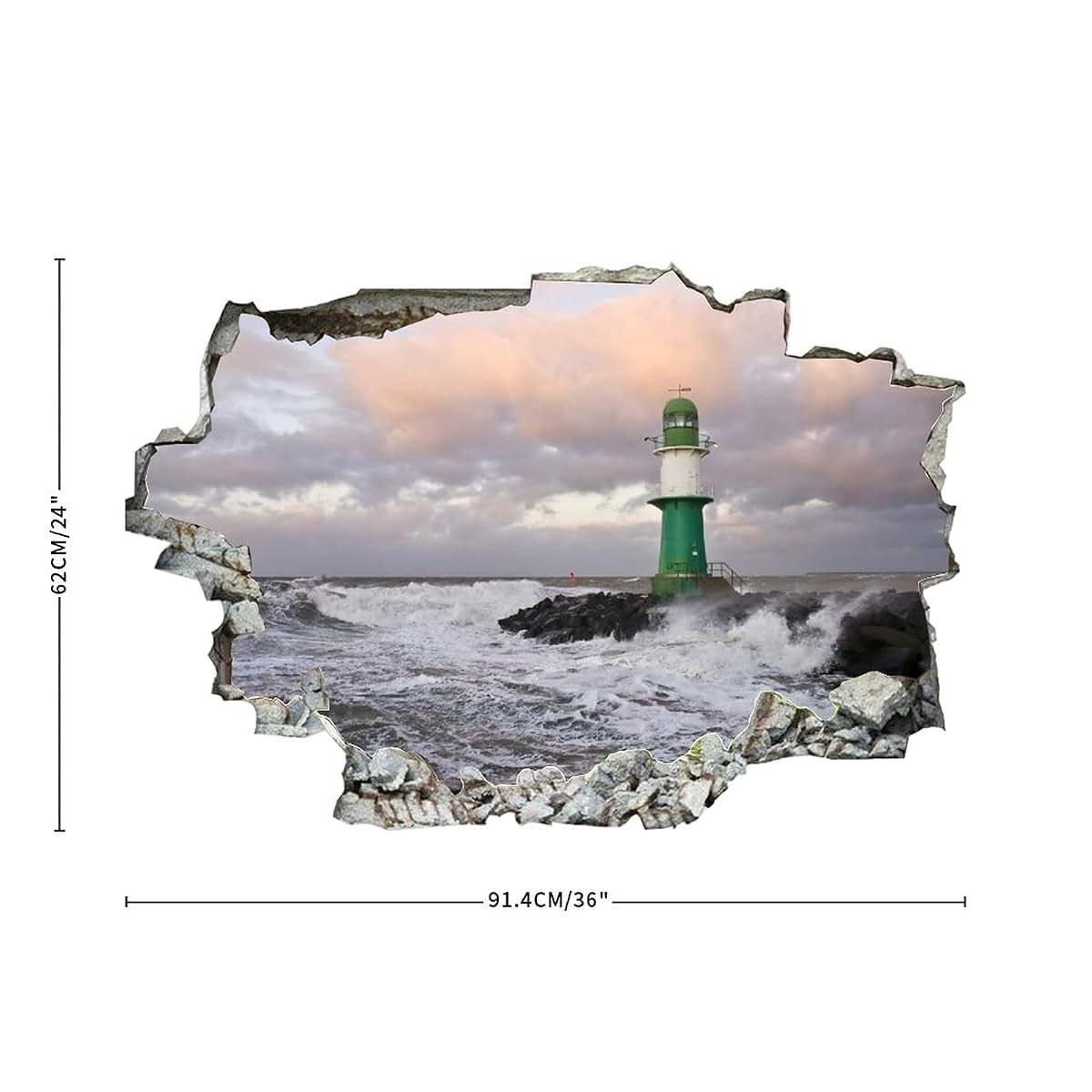 Sea Waves Lighthouse Stone Cloud 3D Wall Decal Art Sticker